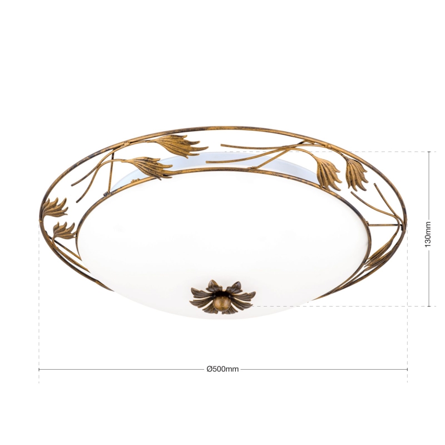 Taklampa FLEUR 3xE27/60W/230V diameter 50 cm brons