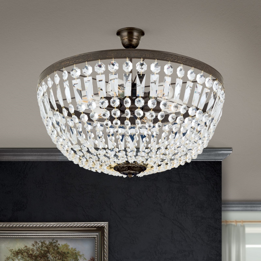 Hängande kristallkrona ARILA 6xE27/60W/230V diameter 60 cm brun/patina