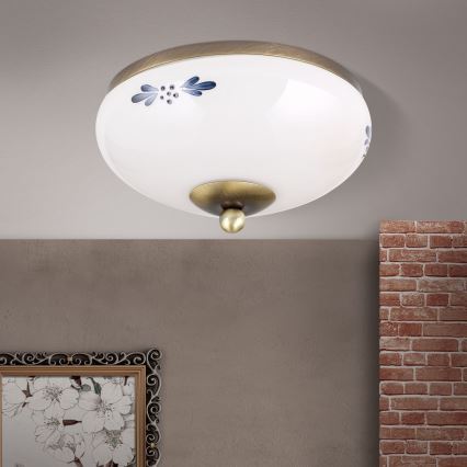 Taklampa LANDHAUS 1xE27/60W/230V diameter 21 cm brons/vit