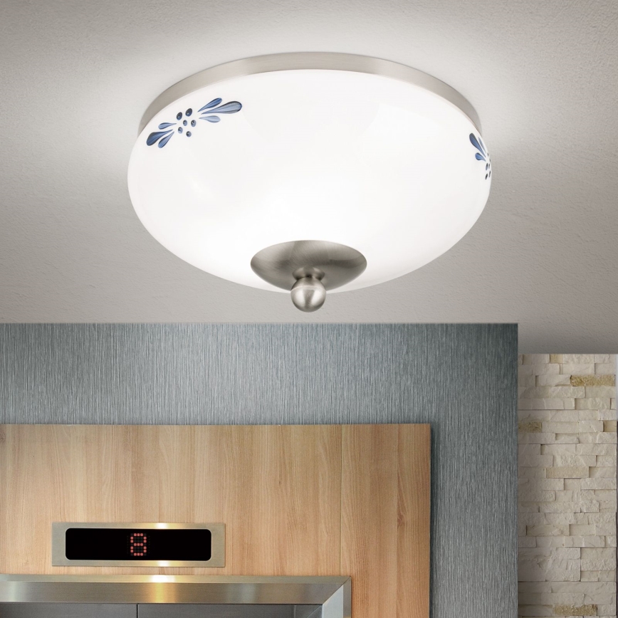 Taklampa LANDHAUS 1xE27/60W/230V diameter 21 cm matt krom/vit