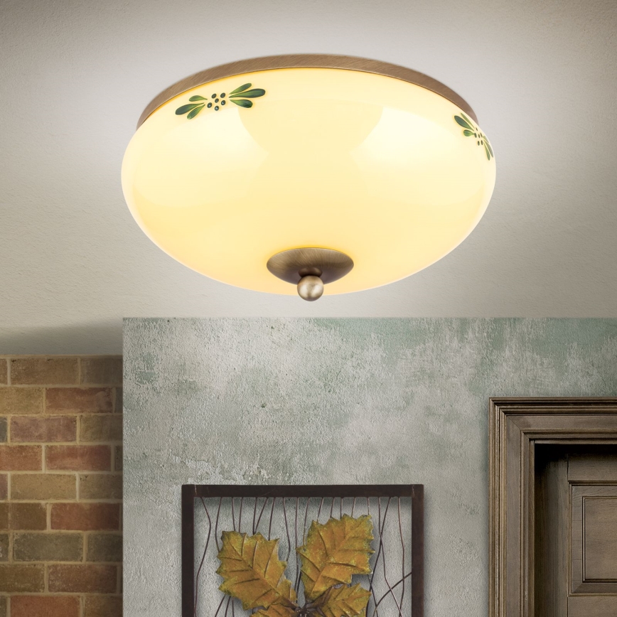 Taklampa LANDHAUS 2xE27/60W/230V diameter 28 cm brons/beige