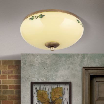Taklampa LANDHAUS 2xE27/60W/230V diameter 28 cm brons/beige