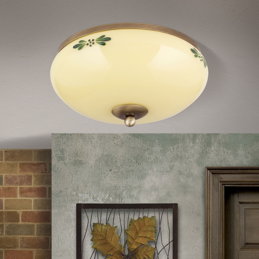 Taklampa LANDHAUS 2xE27/60W/230V diameter 28 cm brons/beige