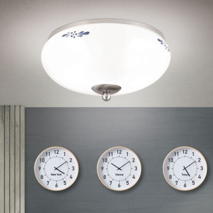 Taklampa LANDHAUS 2xE27/60W/230V diameter 28 cm matt krom/vit