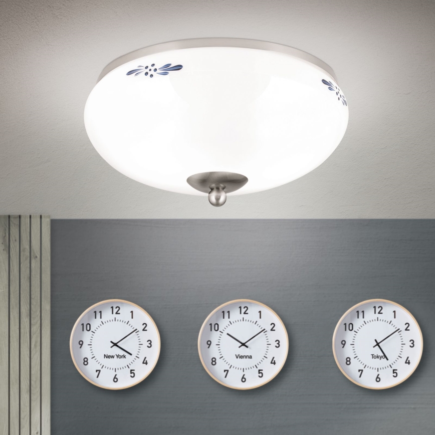 Taklampa LANDHAUS 2xE27/60W/230V diameter 28 cm matt krom/vit