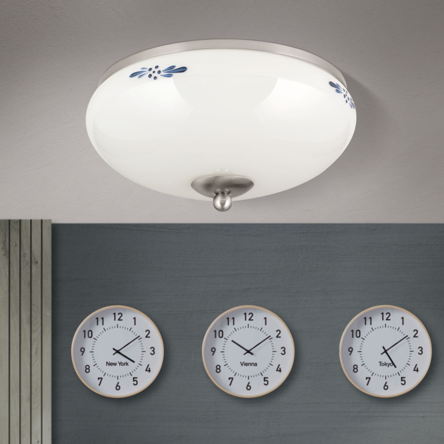 Taklampa LANDHAUS 2xE27/60W/230V diameter 28 cm matt krom/vit