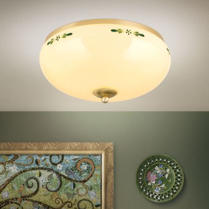 Taklampa LANDHAUS 3xE27/60W/230V diameter 35 cm mässing/beige
