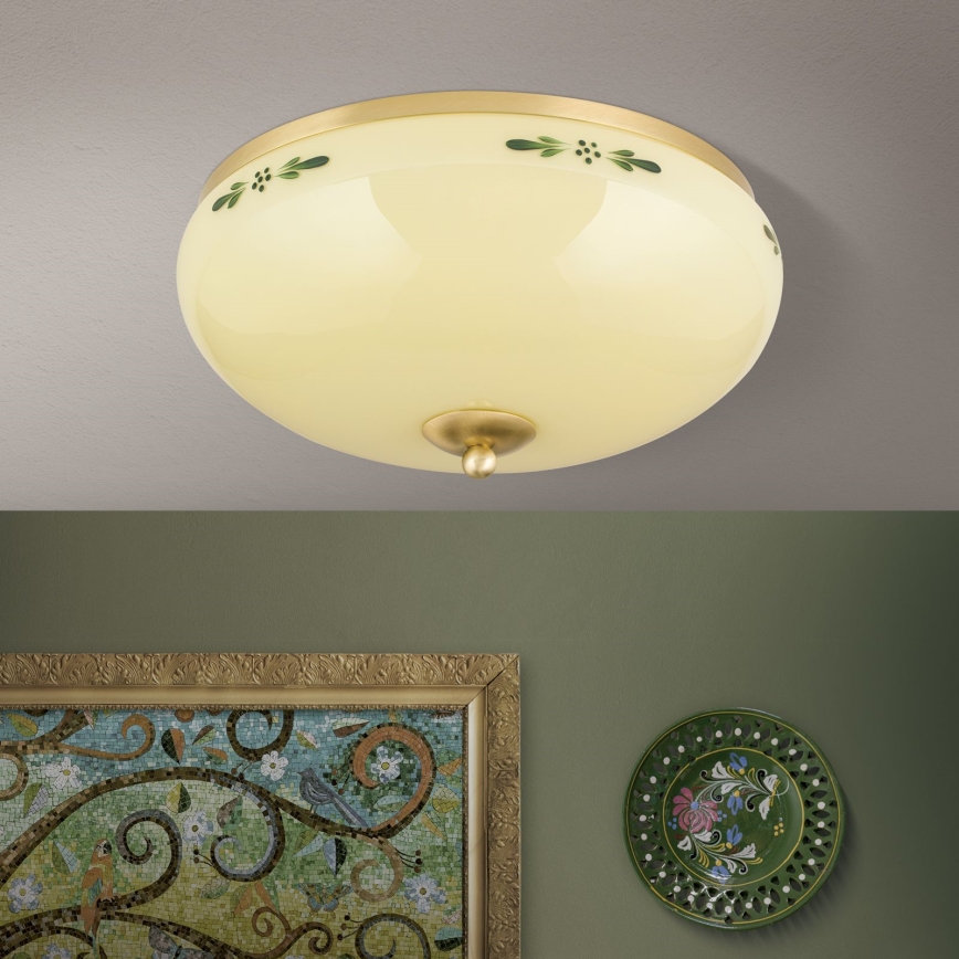 Taklampa LANDHAUS 3xE27/60W/230V diameter 35 cm mässing/beige