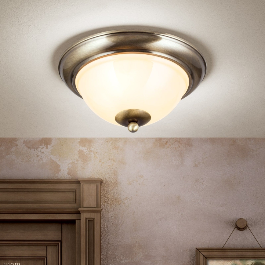 Taklampa AUSTRIAN OLD LAMP 2xE27/60W/230V diameter 27 cm brons/beige
