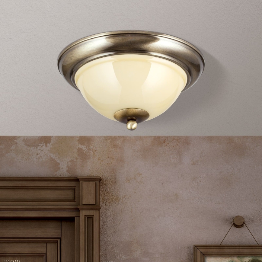 Taklampa AUSTRIAN OLD LAMP 2xE27/60W/230V diameter 27 cm brons/beige