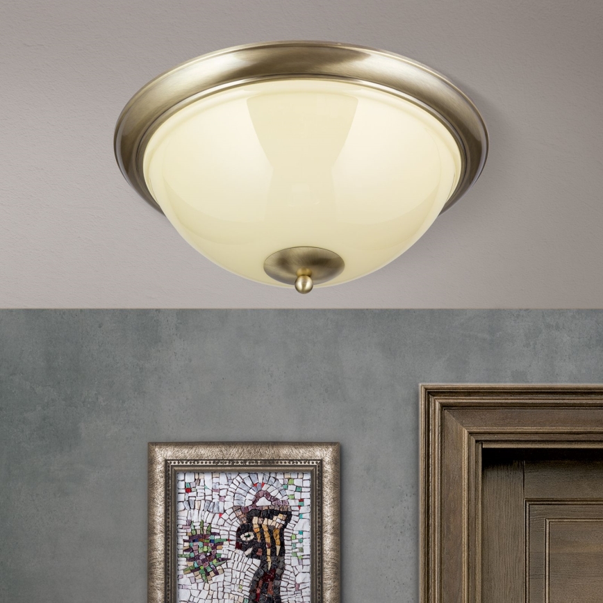 Taklampa AUSTRIAN OLD LAMP 3xE27/60W/230V diameter 50 cm brons/beige