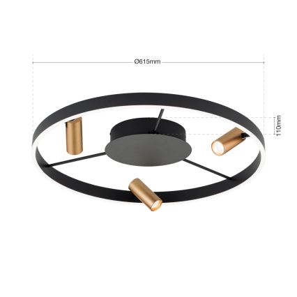 LED Dimbar taklampa BERLIN LED/50W/230V svart/guld