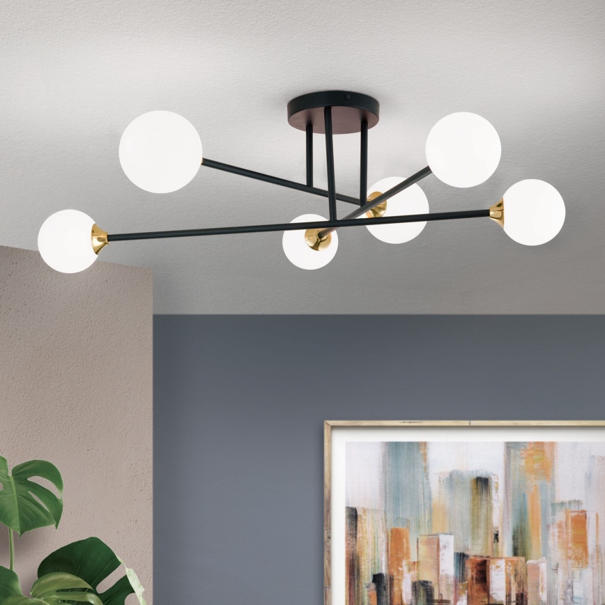 Ytmonterad ljuskrona SNOWWHITE 6xG9/20W/230V diameter 84 cm svart/guld