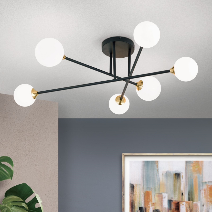 Ytmonterad ljuskrona SNOWWHITE 6xG9/20W/230V diameter 84 cm svart/guld