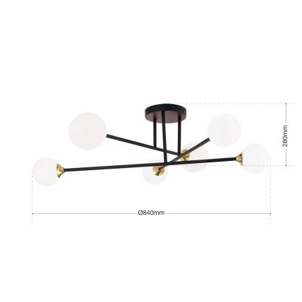 Ytmonterad ljuskrona SNOWWHITE 6xG9/20W/230V diameter 84 cm svart/guld