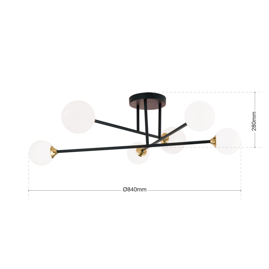 Ytmonterad ljuskrona SNOWWHITE 6xG9/20W/230V diameter 84 cm svart/guld