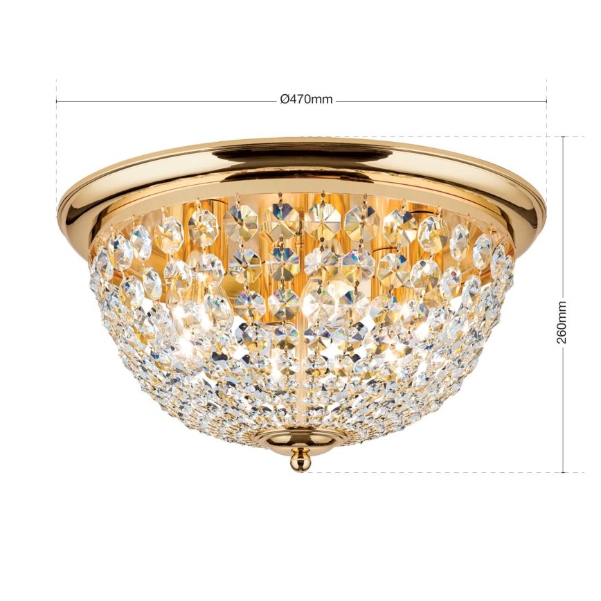 Vägglampa i kristall PLAFOND 6xE27/40W/230V diameter 47 cm guld