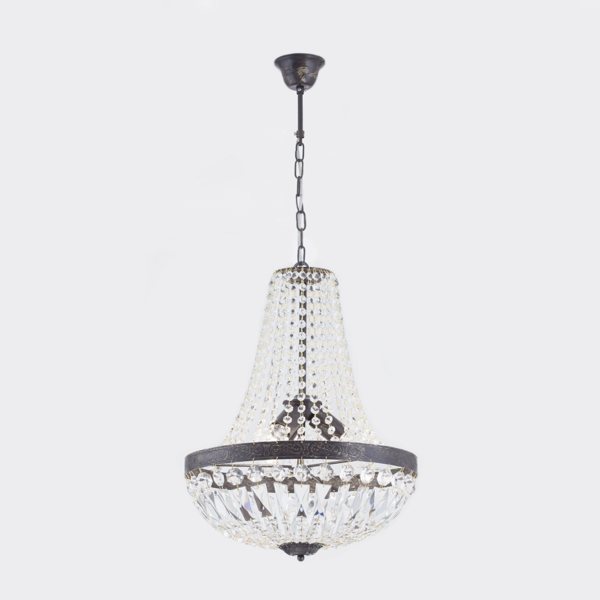 Ljuskrona i kristal med kedja ARILA 3xE27/60W/230V diameter 40 cm brun/patina