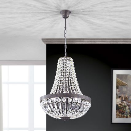 Ljuskrona i kristal med kedja ARILA 3xE27/60W/230V diameter 40 cm brun/patina
