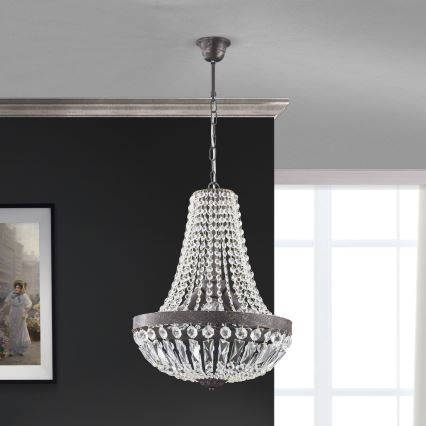 Ljuskrona i kristal med kedja ARILA 3xE27/60W/230V diameter 40 cm brun/patina