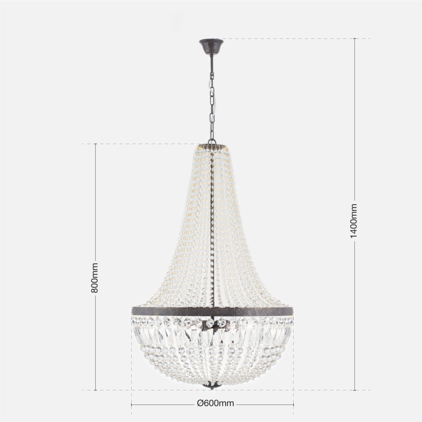 Ljuskrona i kristal med kedja ARILA 6xE27/60W/230V diameter 60 cm brun/patina