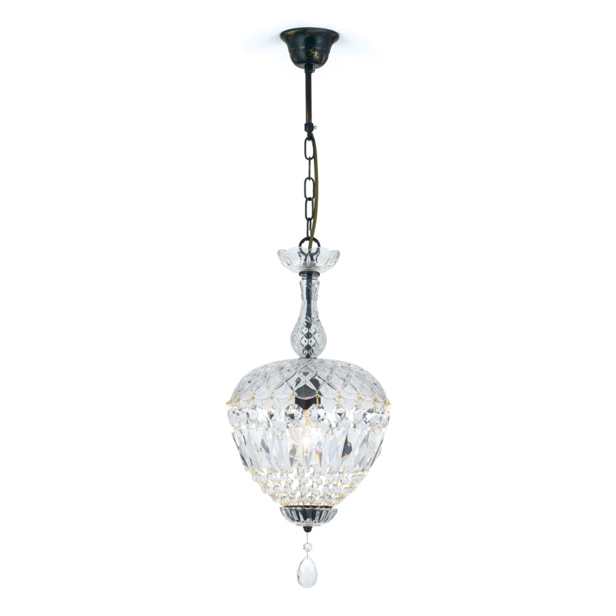 Ljuskrona i kristal med kedja ARILA 1xE27/60W/230V diameter 25 cm brun/patina