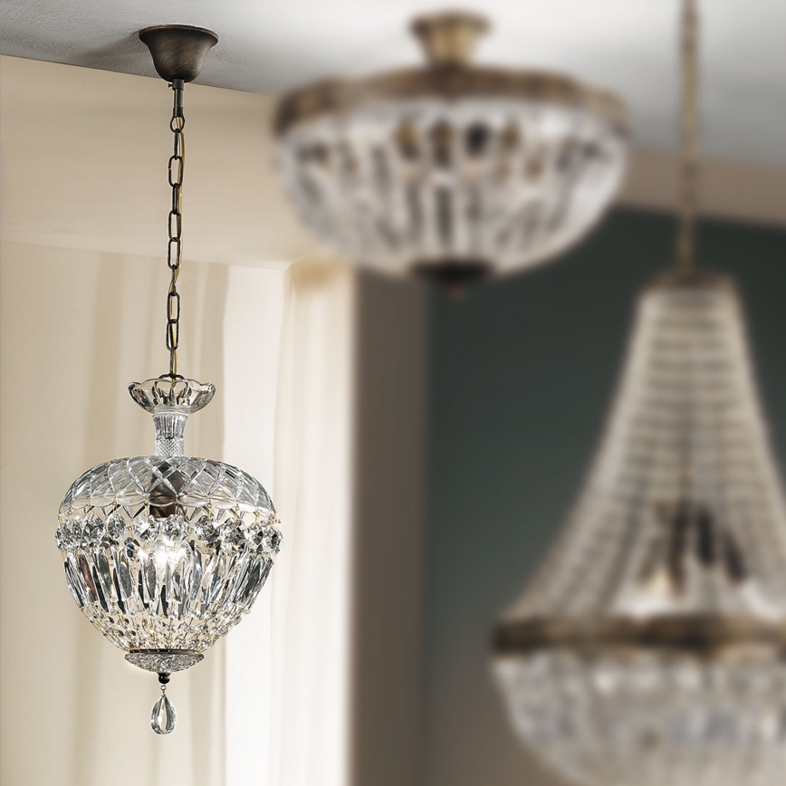 Ljuskrona i kristal med kedja ARILA 1xE27/60W/230V diameter 25 cm brun/patina