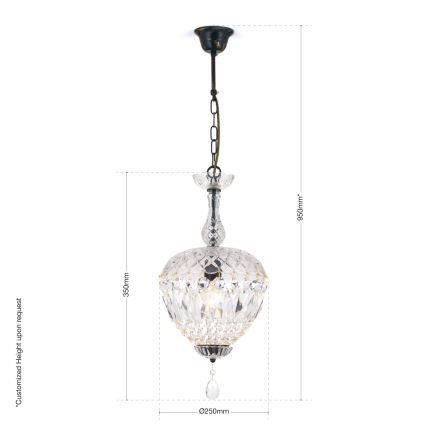 Ljuskrona i kristal med kedja ARILA 1xE27/60W/230V diameter 25 cm brun/patina