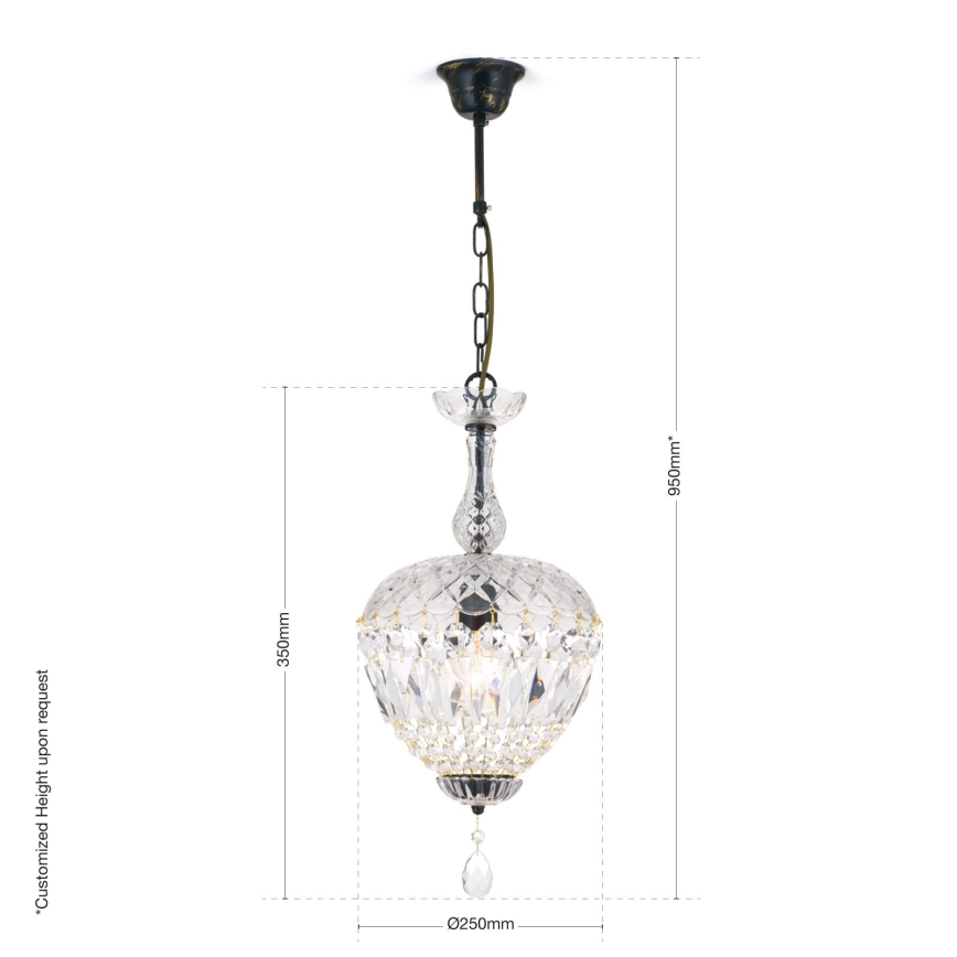 Ljuskrona i kristal med kedja ARILA 1xE27/60W/230V diameter 25 cm brun/patina