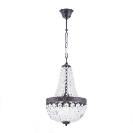 Ljuskrona i kristal med kedja ARILA 1xE27/60W/230V diameter 25,5 cm brun/patina