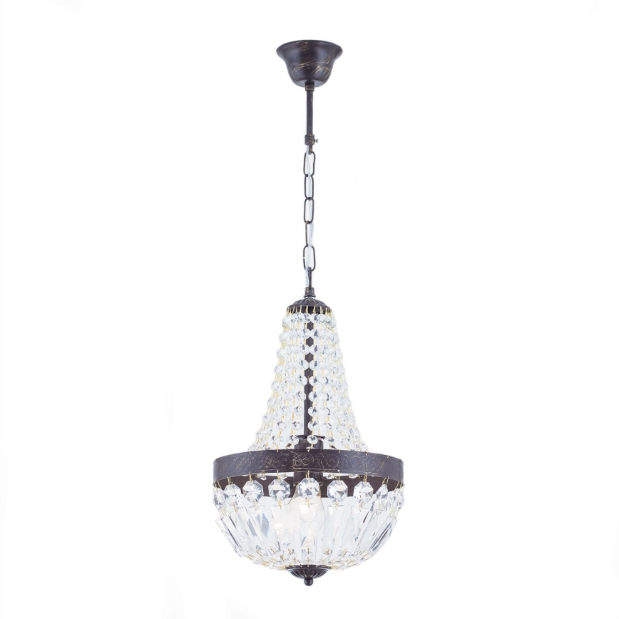 Ljuskrona i kristal med kedja ARILA 1xE27/60W/230V diameter 25,5 cm brun/patina