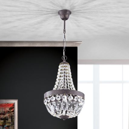 Ljuskrona i kristal med kedja ARILA 1xE27/60W/230V diameter 25,5 cm brun/patina