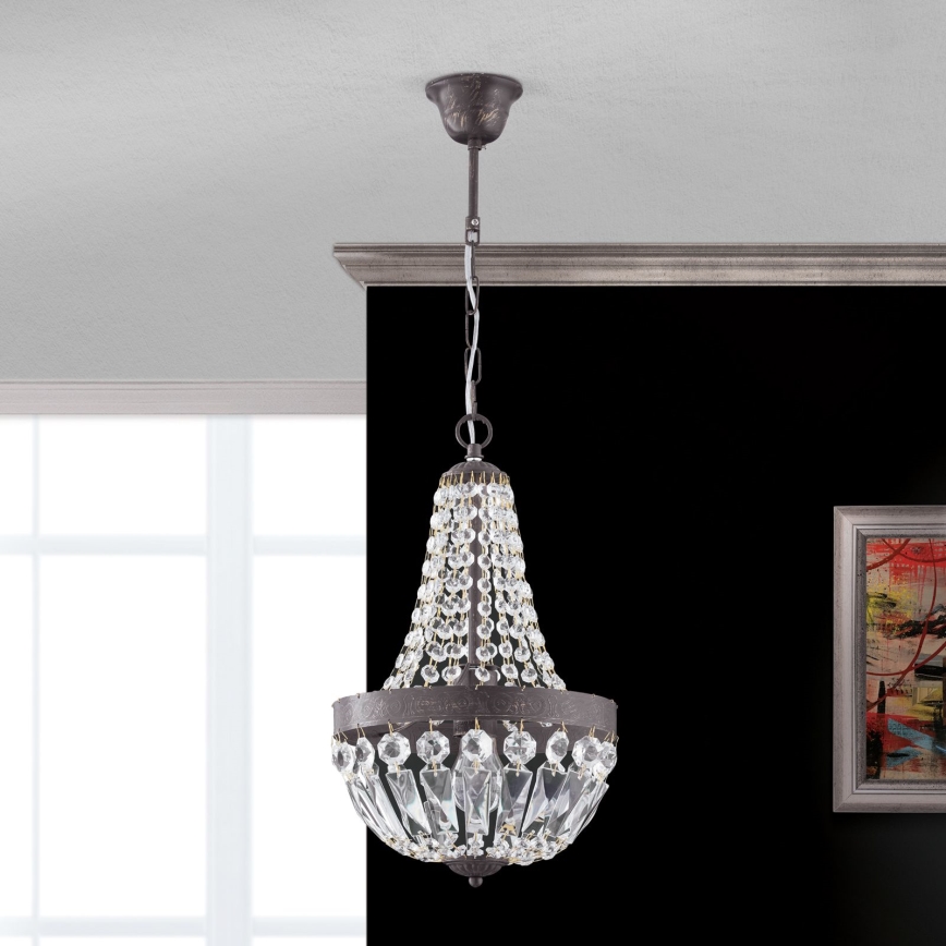 Ljuskrona i kristal med kedja ARILA 1xE27/60W/230V diameter 25,5 cm brun/patina