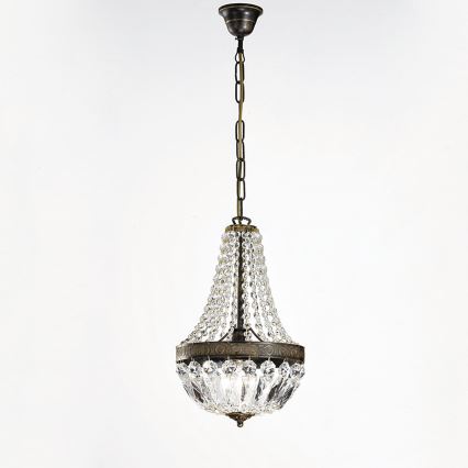 Ljuskrona i kristal med kedja ARILA 1xE27/60W/230V diameter 25,5 cm brun/patina