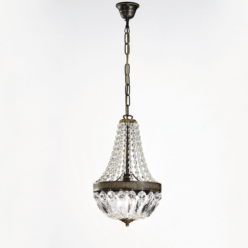 Ljuskrona i kristal med kedja ARILA 1xE27/60W/230V diameter 25,5 cm brun/patina