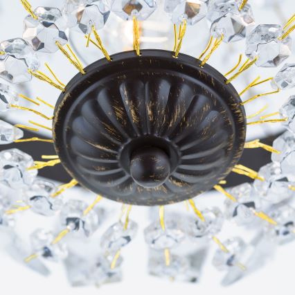 Ljuskrona i kristal med kedja ARILA 1xE27/60W/230V diameter 25,5 cm brun/patina