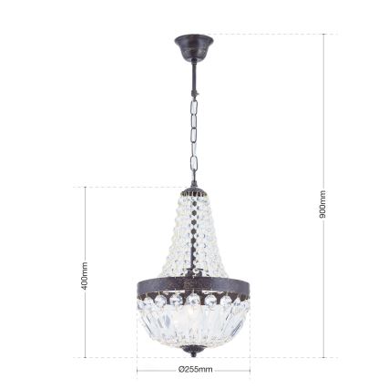 Ljuskrona i kristal med kedja ARILA 1xE27/60W/230V diameter 25,5 cm brun/patina