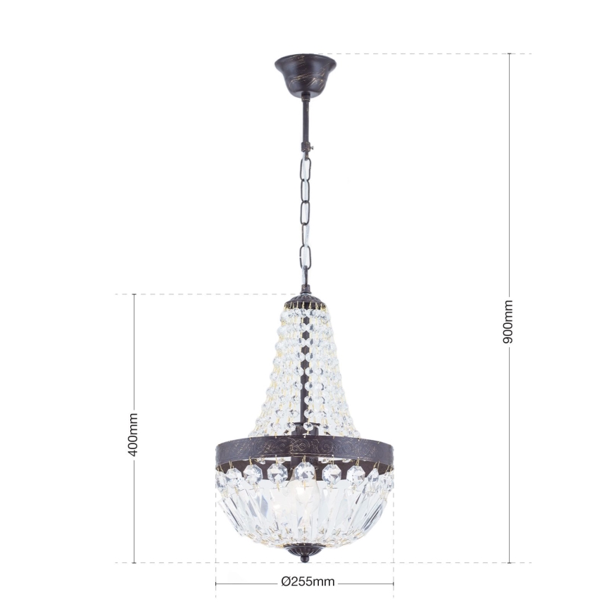 Ljuskrona i kristal med kedja ARILA 1xE27/60W/230V diameter 25,5 cm brun/patina
