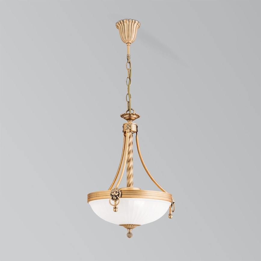 Ljuskrona på kedja ROCCA 3xE27/60W/230V diameter 32 cm brons/vit