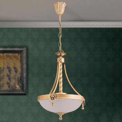 Ljuskrona på kedja ROCCA 3xE27/60W/230V diameter 32 cm brons/vit
