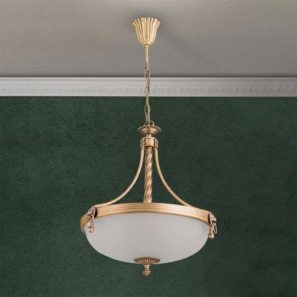 Ljuskrona på kedja ROCCA 3xE27/60W/230V diameter 42 cm brons/vit