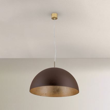 Ljuskrona med textilsladd ELIANO 1xE27/60W/230V diameter 50 cm brun/guld