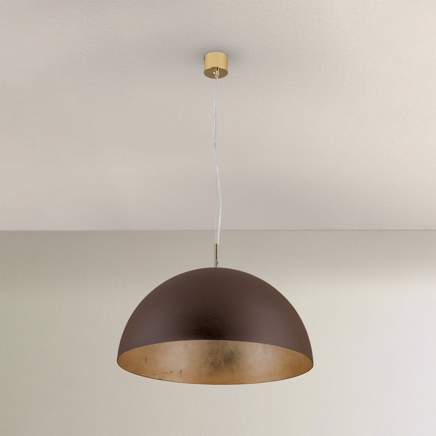 Ljuskrona med textilsladd ELIANO 1xE27/60W/230V diameter 50 cm brun/guld