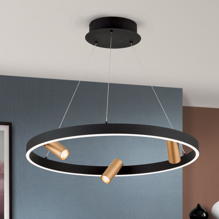 LED ljusreglerad ljuskrona på textilsladd BERLIN LED/50W/230V svart/guld