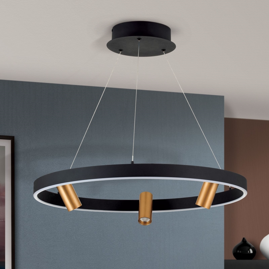 LED ljusreglerad ljuskrona på textilsladd BERLIN LED/50W/230V svart/guld