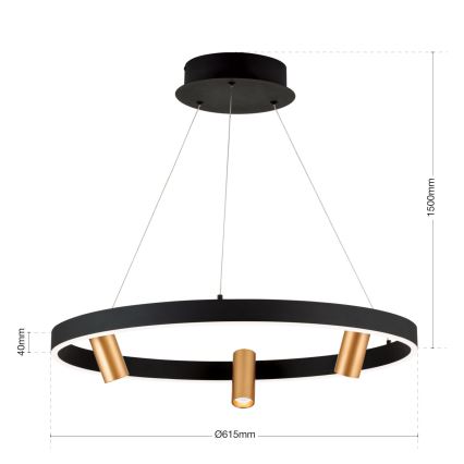 LED ljusreglerad ljuskrona på textilsladd BERLIN LED/50W/230V svart/guld
