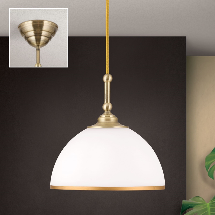 Ljuskrona med textilsladd OLD LAMP 1xE27/40W/230V vit/mässing