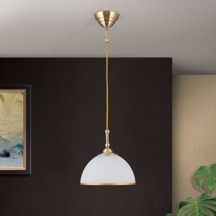 Ljuskrona med textilsladd OLD LAMP 1xE27/40W/230V vit/mässing