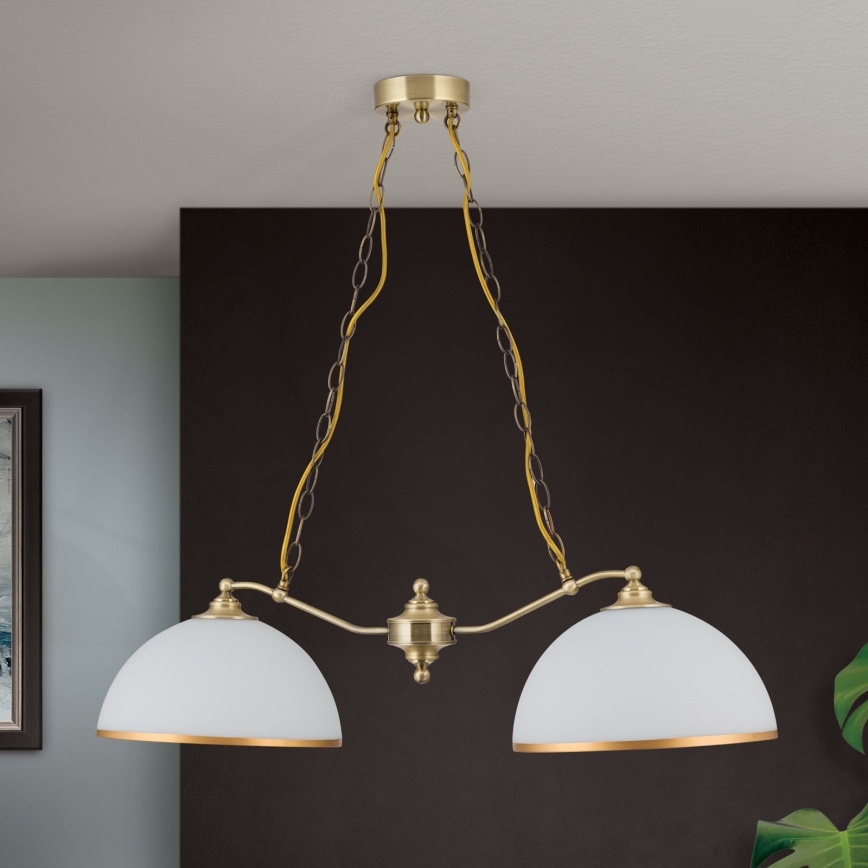 Ljuskrona på kedja OLD LAMP 2xE27/40W/230V vit/mässing