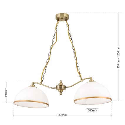 Ljuskrona på kedja OLD LAMP 2xE27/40W/230V vit/mässing